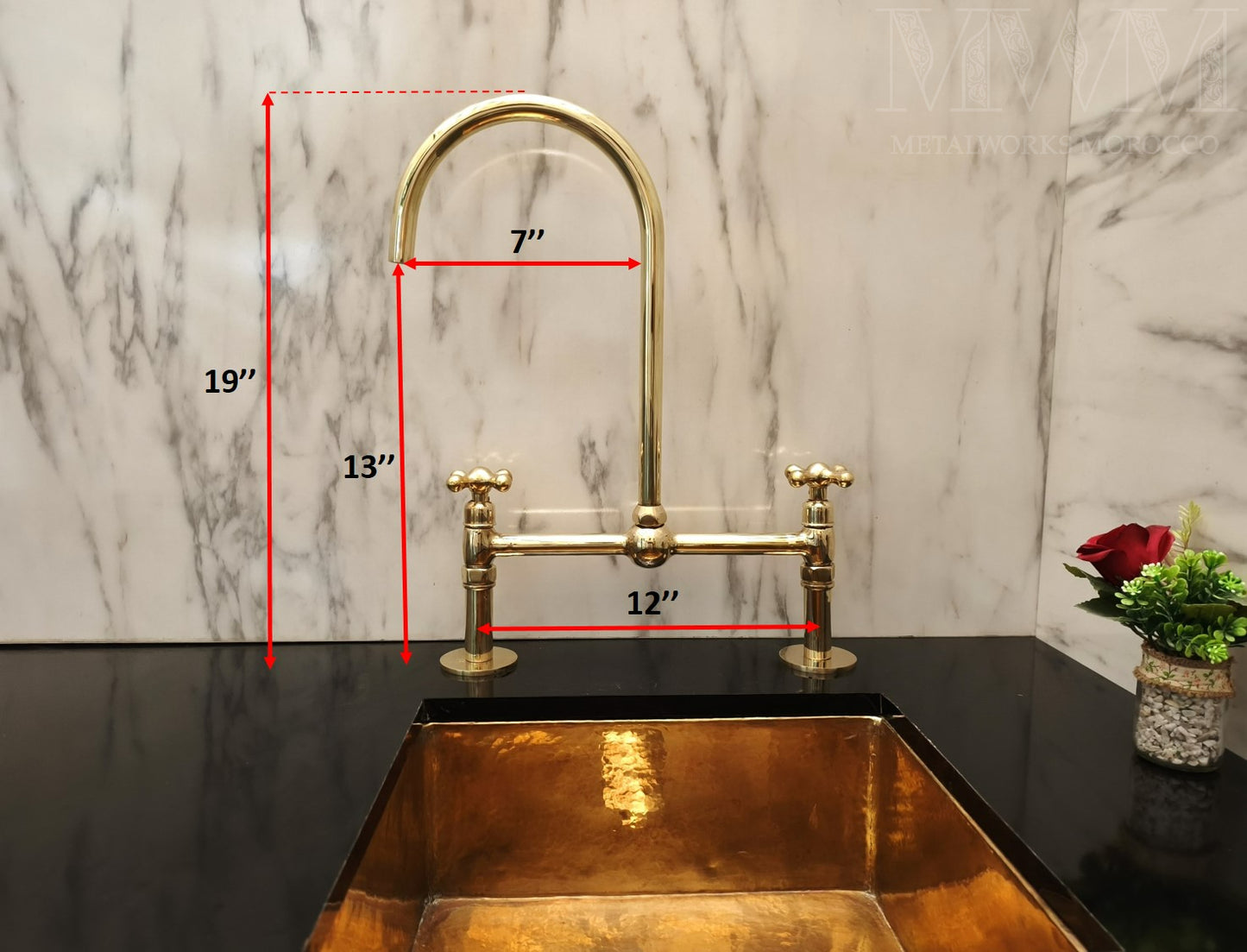 Solid Brass 12 Inch Spread Bridge Faucet