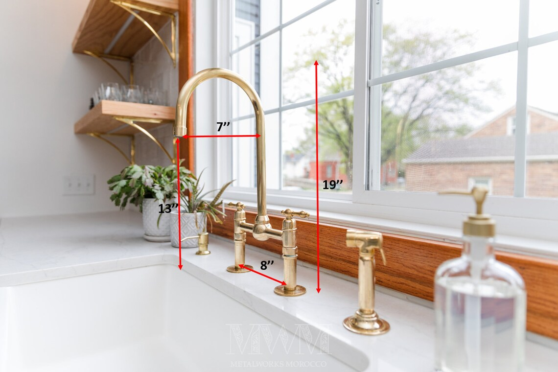 Brass 2-Hole Bridge Kitchen Faucet With Sprayer