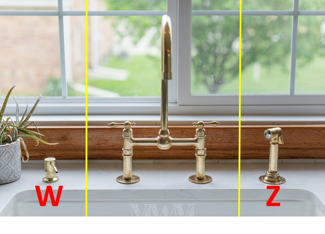 Brass 2-Hole Bridge Kitchen Faucet With Sprayer