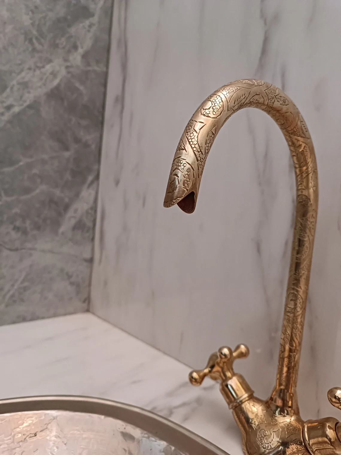 Brass Bathroom Sink faucet - Moroccan Embossed Sink Faucet - Gooseneck Faucet - Swan Neck Brass Faucet - Kitchen Faucet dimensions and size reference