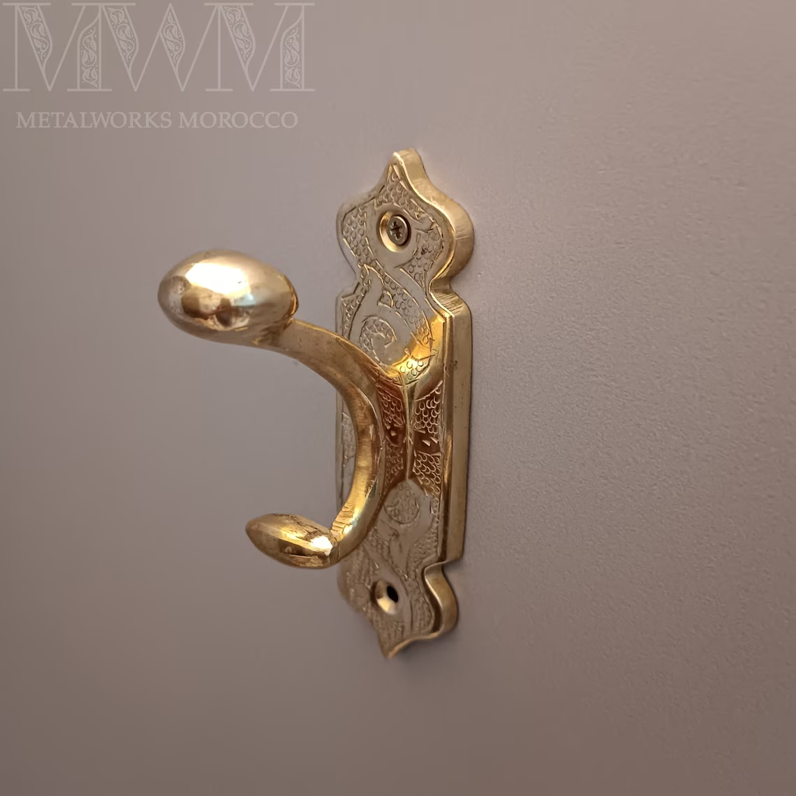Etched Solid Brass Coat Hooks Heavy Duty - Set Of 2pcs
