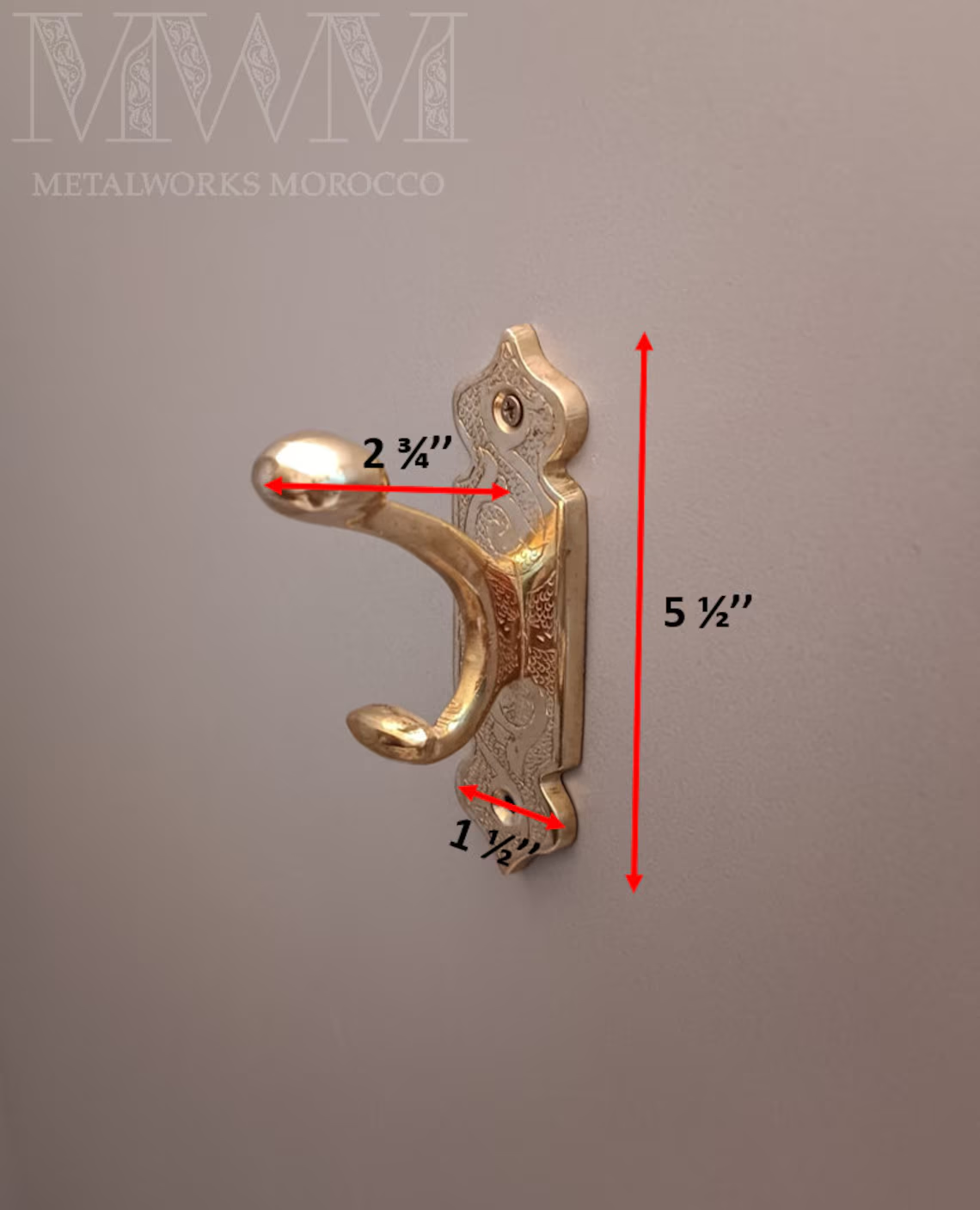 Etched Solid Brass Coat Hooks Heavy Duty - Set Of 2pcs
