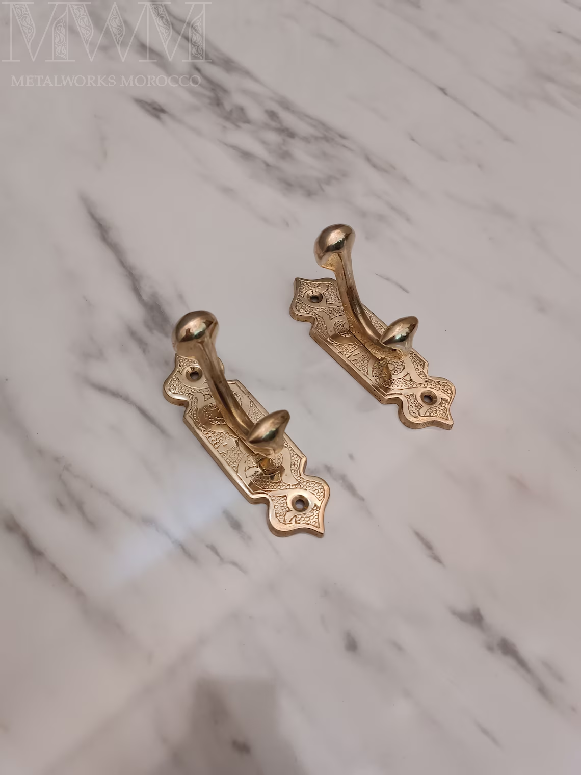Etched Solid Brass Coat Hooks Heavy Duty - Set Of 2pcs