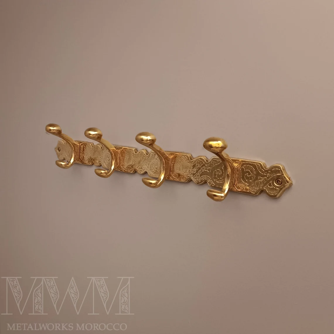 Brass Coat Rack Wall Mount - Engraved Towel Hooks Bathroom