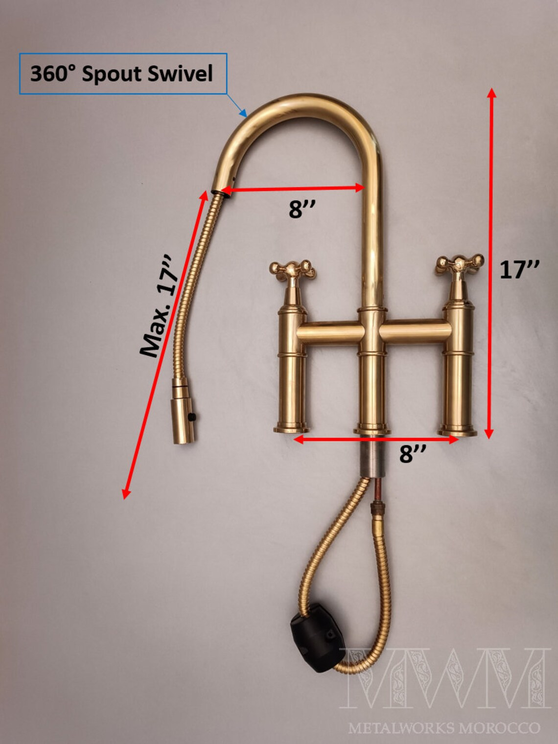 Brass Kitchen Bridge Faucet With Pull Down Sprayer