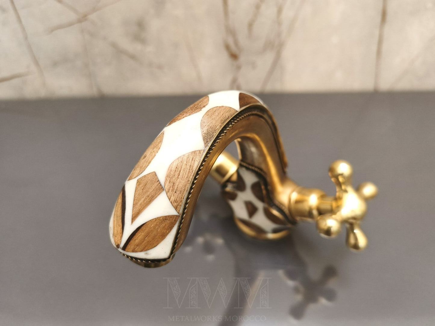 Handmade Brass Bath Mixer Taps with Resin & Wood Inlay