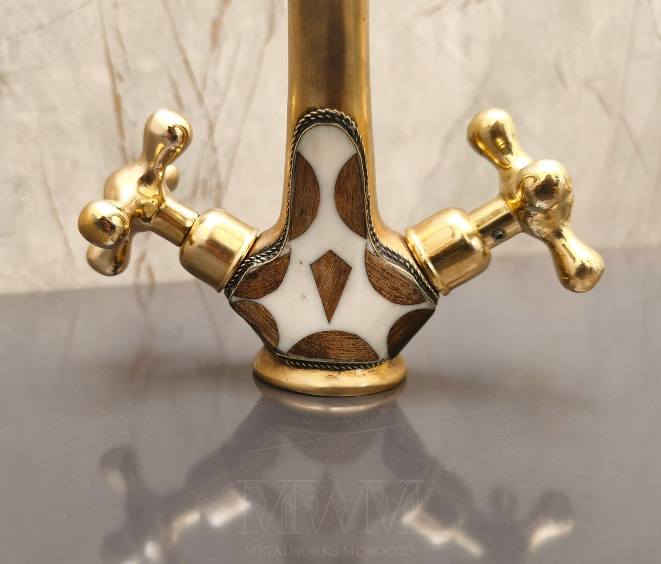Handmade Brass Bath Mixer Taps with Resin & Wood Inlay