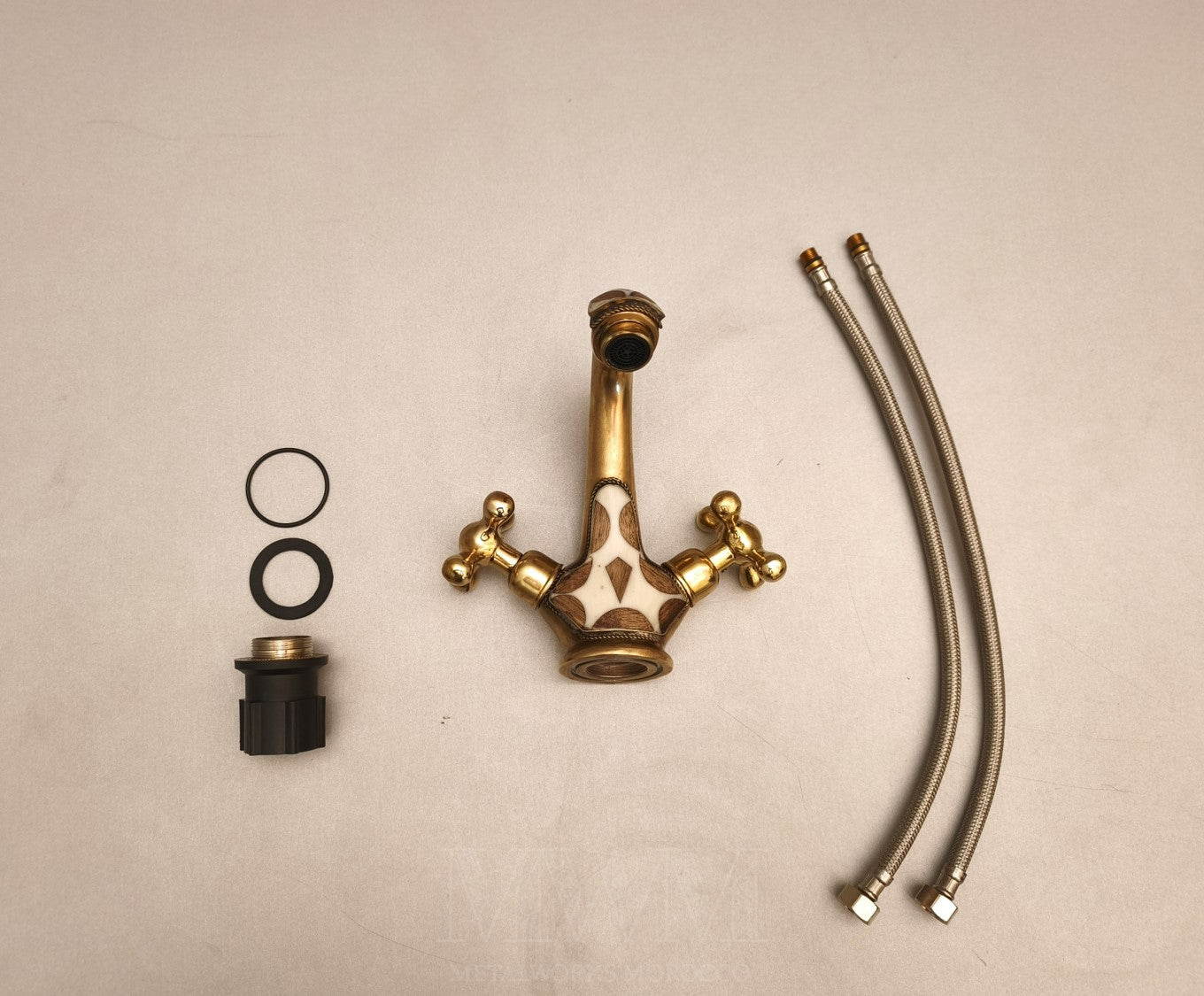 Handmade Brass Bath Mixer Taps with Resin & Wood Inlay