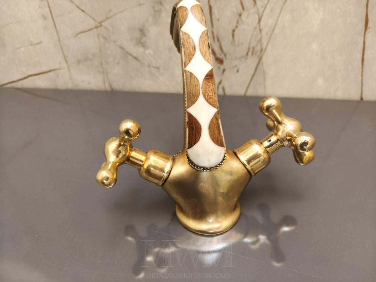 Handmade Brass Bath Mixer Taps with Resin & Wood Inlay