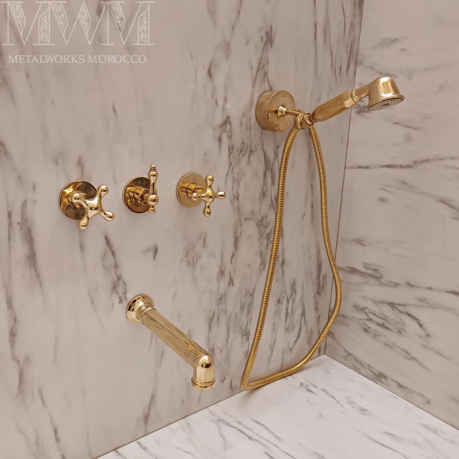 Brass Wall Mount Bathtub Faucet with Hand Shower