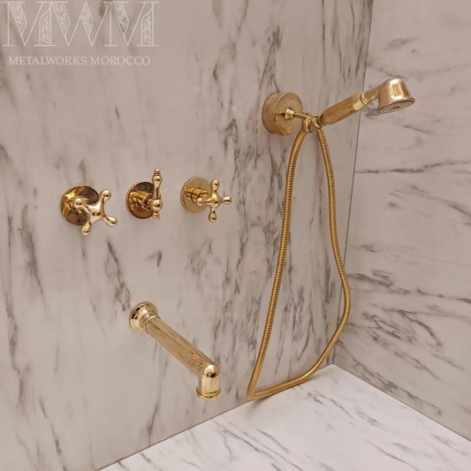 Brass Wall Mount Bathtub Faucet with Hand Shower