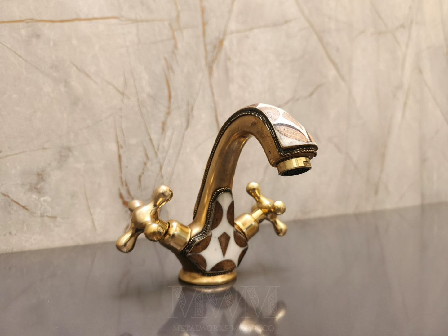 Handmade Brass Bath Mixer Taps with Resin & Wood Inlay