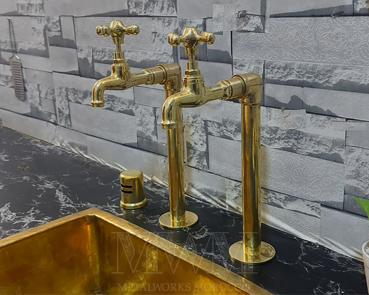 Deck-Mounted Brass Pillar Taps For Kitchen
