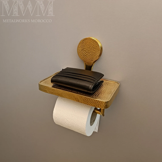Hammered Brass Loo Roll Holder With Shelf