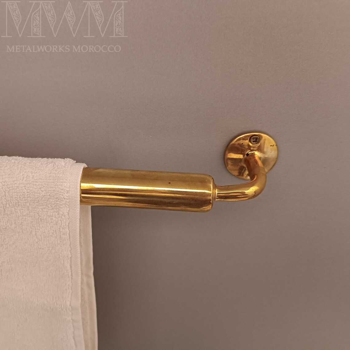 Handmade Unlacquered Brass Towel Rod Holder