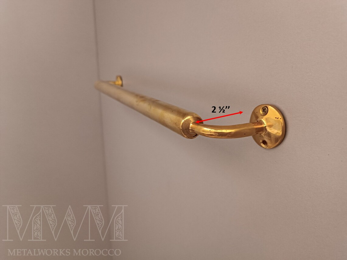 Handmade Unlacquered Brass Towel Rod Holder – close-up detail view
