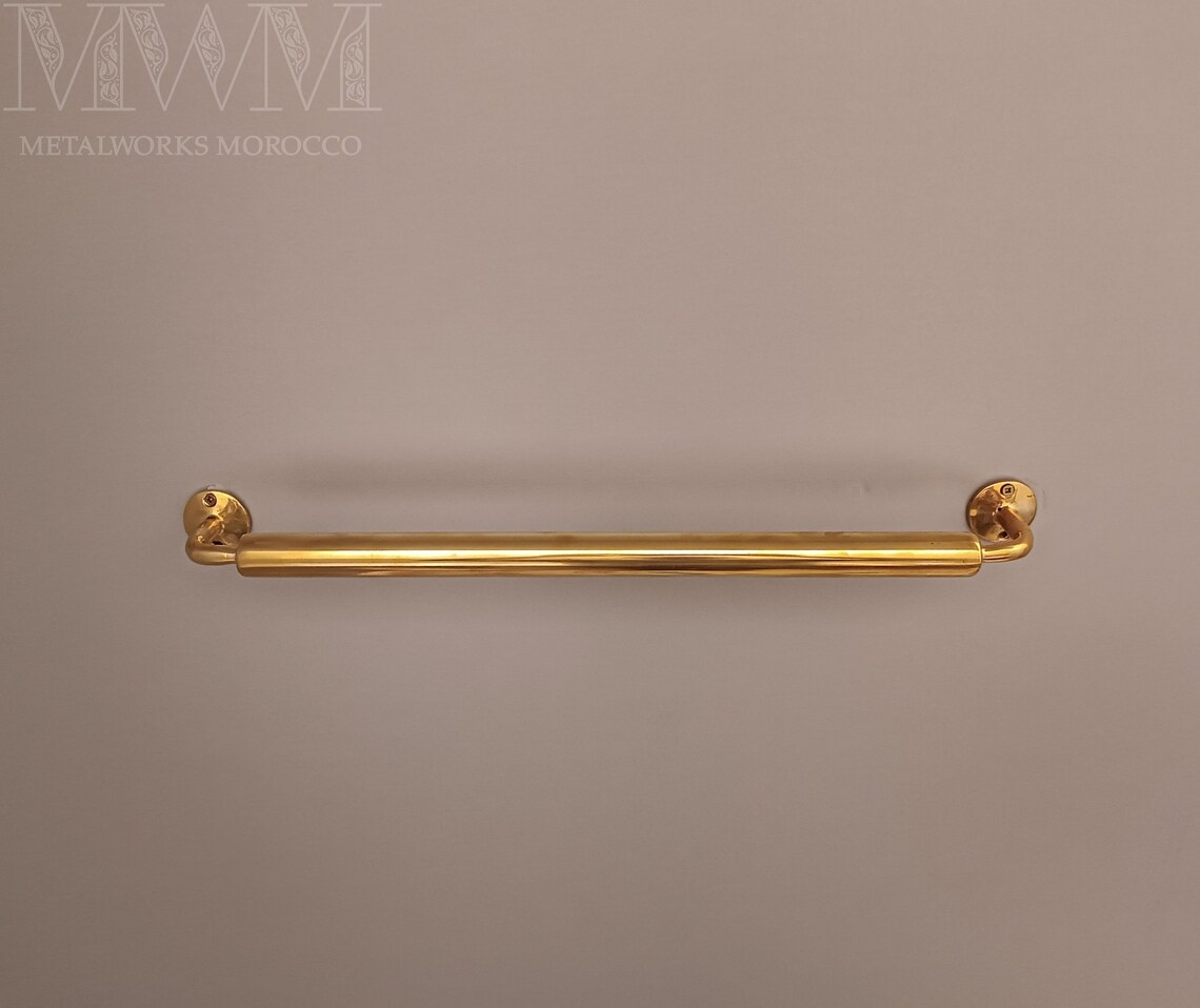 Handmade Unlacquered Brass Towel Rod Holder – side angle view