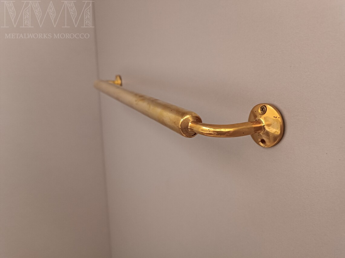 Handmade Unlacquered Brass Towel Rod Holder