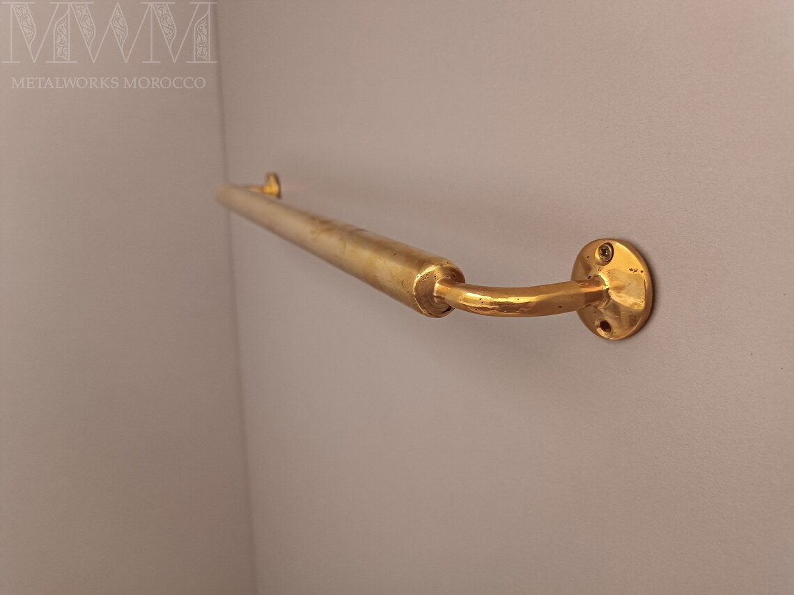 Handmade Unlacquered Brass Towel Rod Holder dimensions and size reference