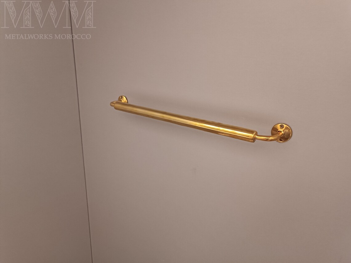 Handmade Unlacquered Brass Towel Rod Holder – top view