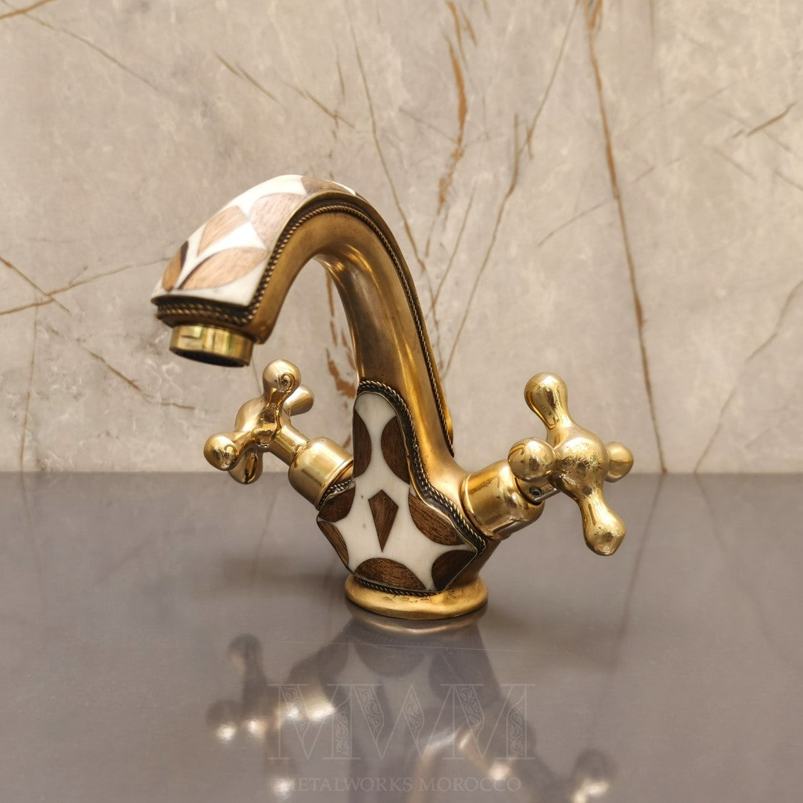 Handmade Brass Bath Mixer Taps with Resin & Wood Inlay