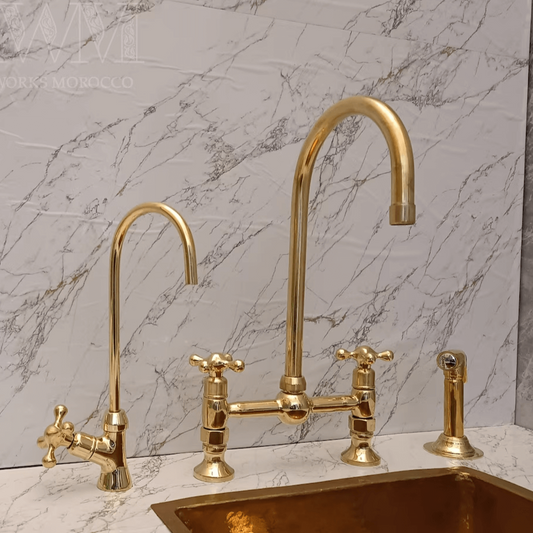 Heritage Kitchen Bridge Faucet With Sprayer