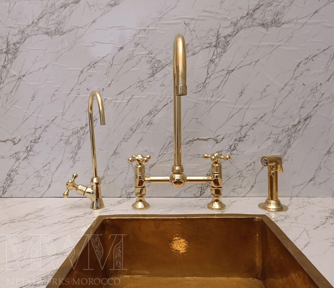 Heritage Kitchen Bridge Faucet With Sprayer