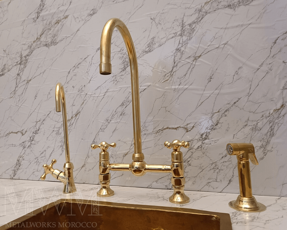 Heritage Kitchen Bridge Faucet With Sprayer