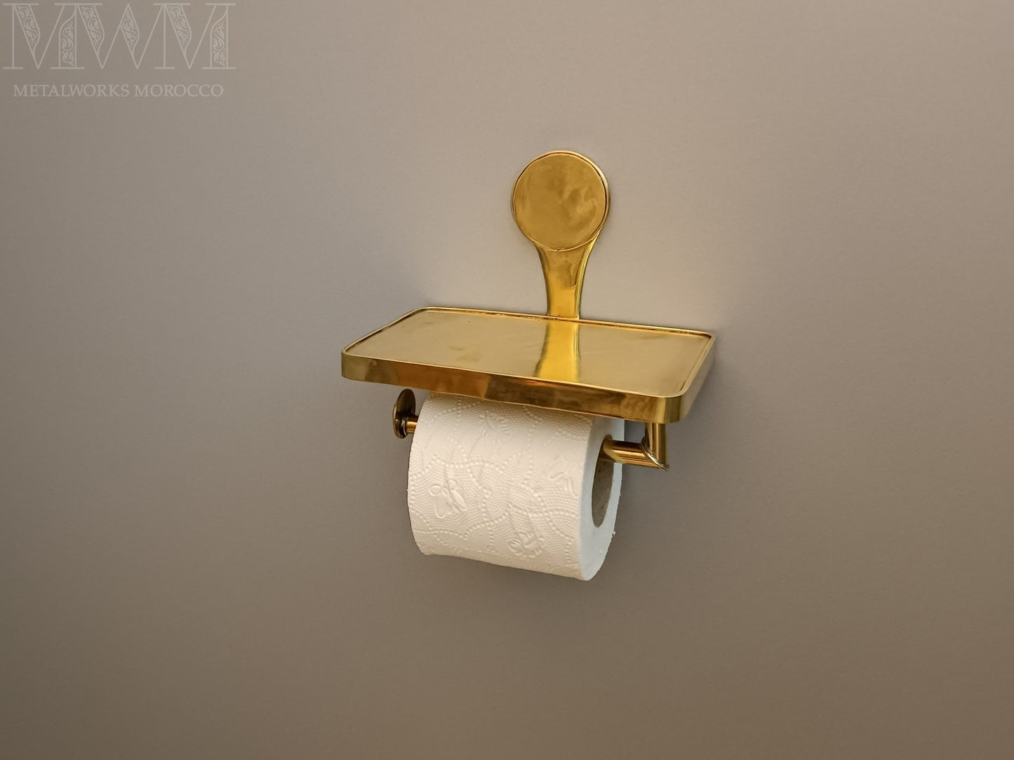 Unlacquered Brass Toilet Paper Holder With Shelf