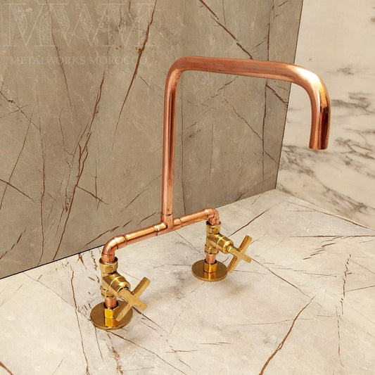 Industrial Kitchen & Bathroom Copper Bridge Faucet Rustic