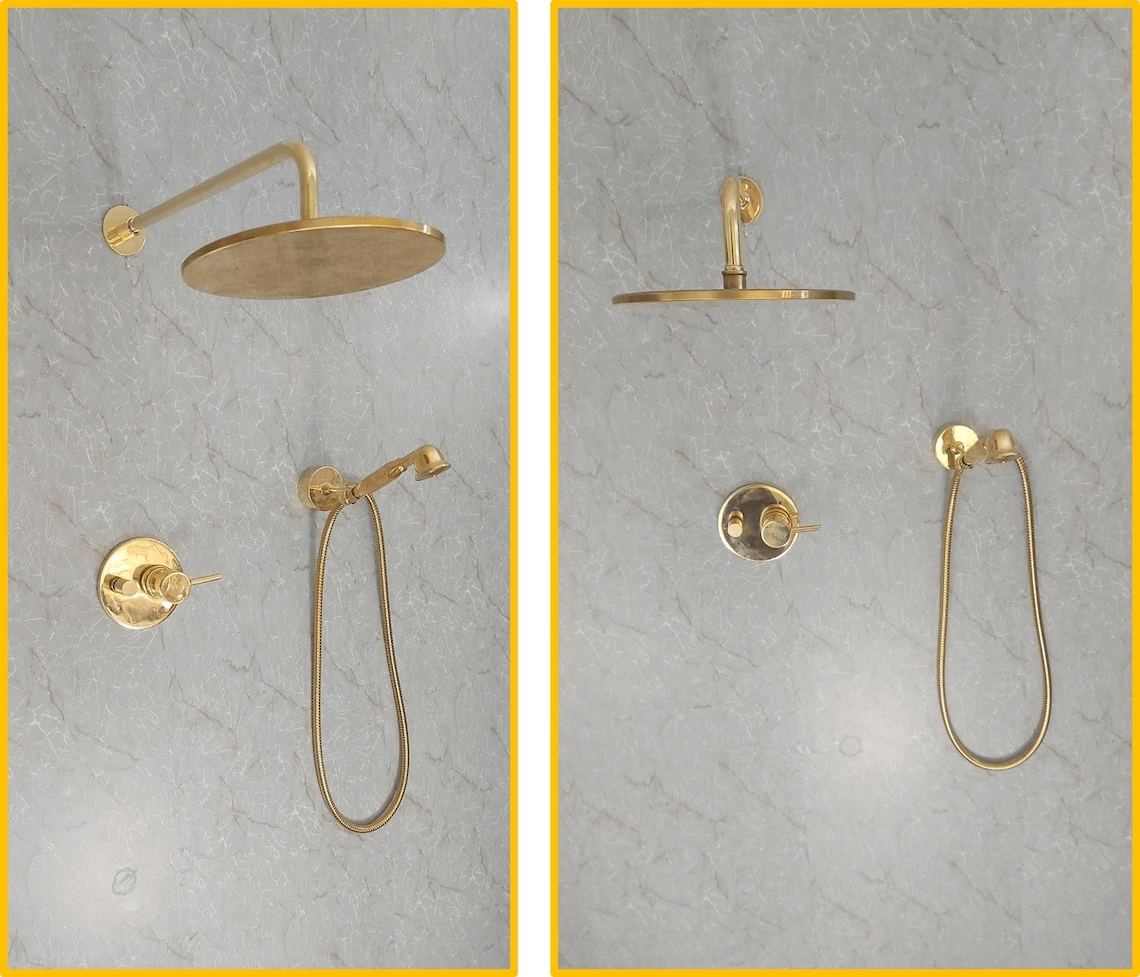 Lever Handle Polished Brass Shower System With Handheld