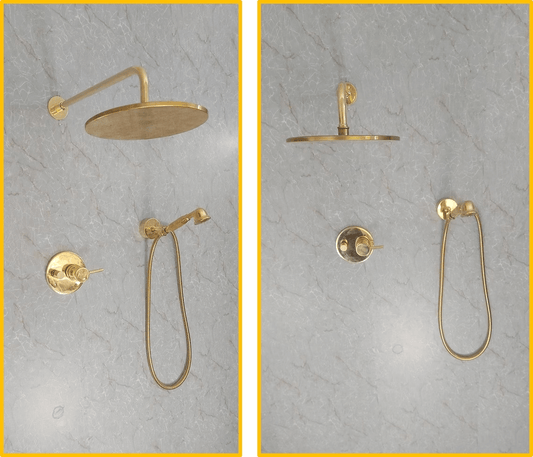 Lever Handle Polished Brass Shower System With Handheld