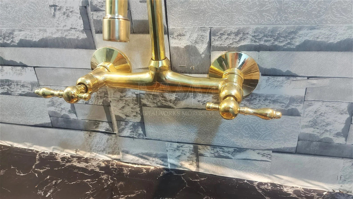 Lever Handles Unlacquered Brass Wall Mount Faucet