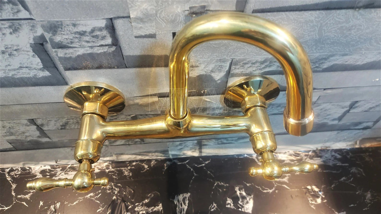 Lever Handles Unlacquered Brass Wall Mount Faucet