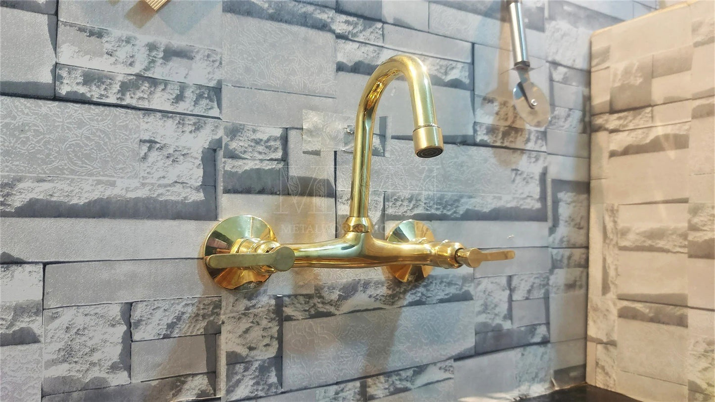Lever Handles Unlacquered Brass Wall Mount Faucet