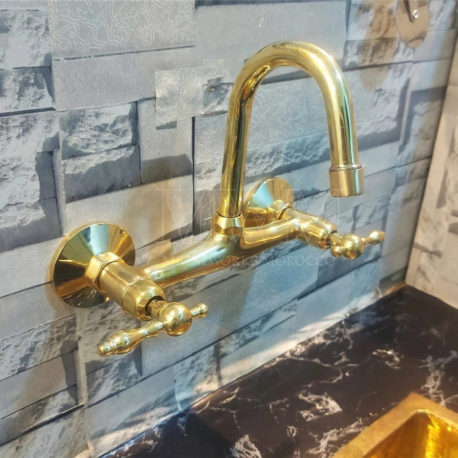 Lever Handles Unlacquered Brass Wall Mount Faucet