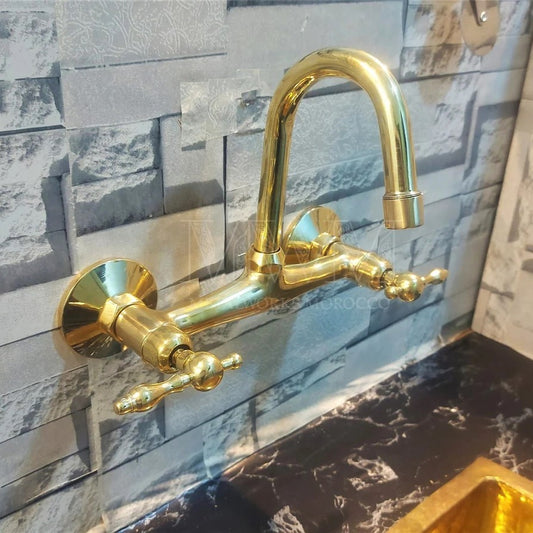 Lever Handles Unlacquered Brass Wall Mount Faucet