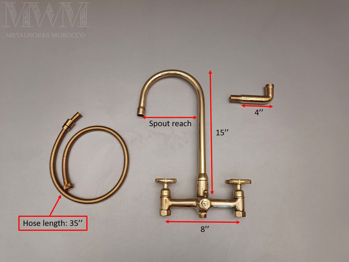 8 inch Brass Wall Mount Kitchen Faucet With Sprayer – top-down view