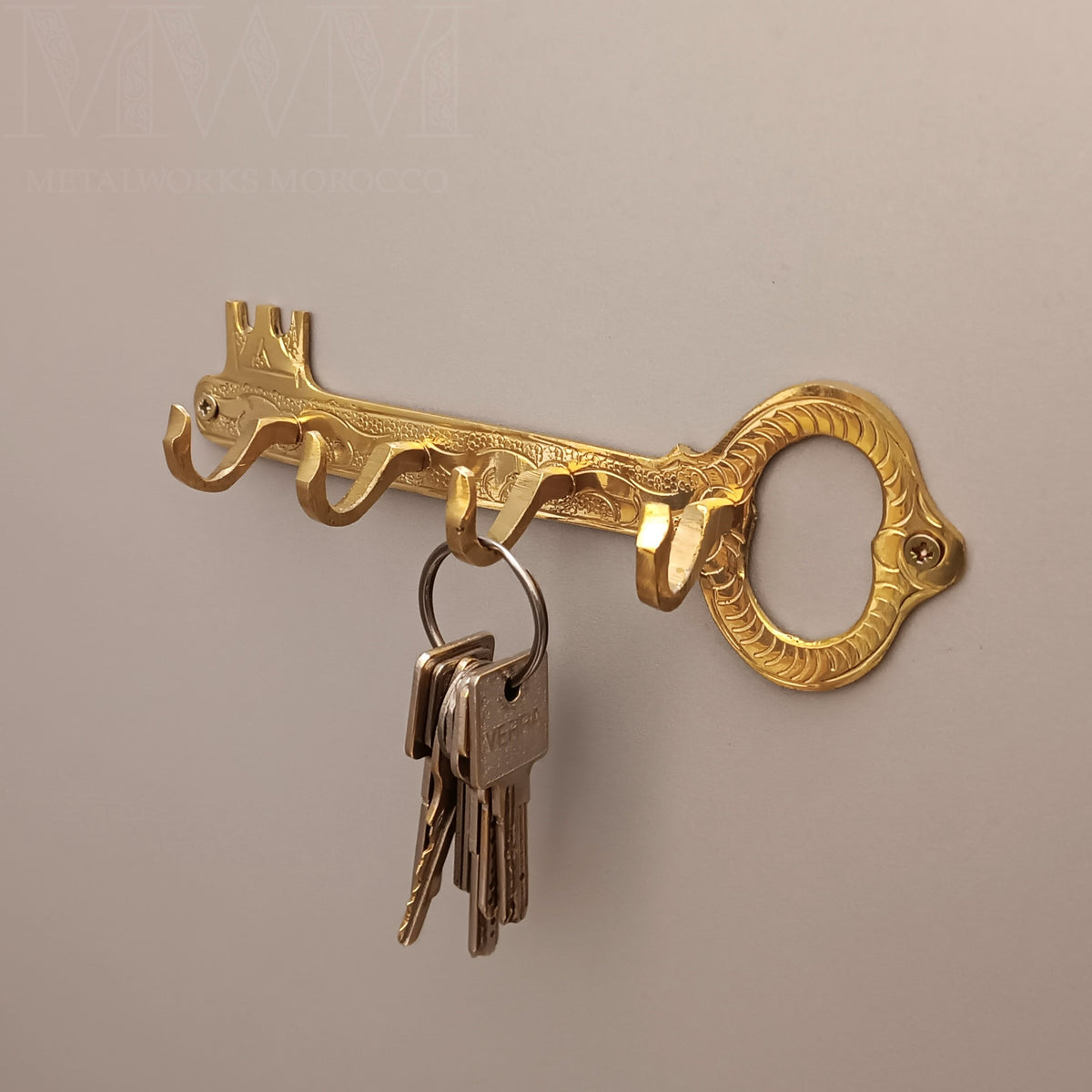 Natural Brass Key Holder For Wall – close-up detail view