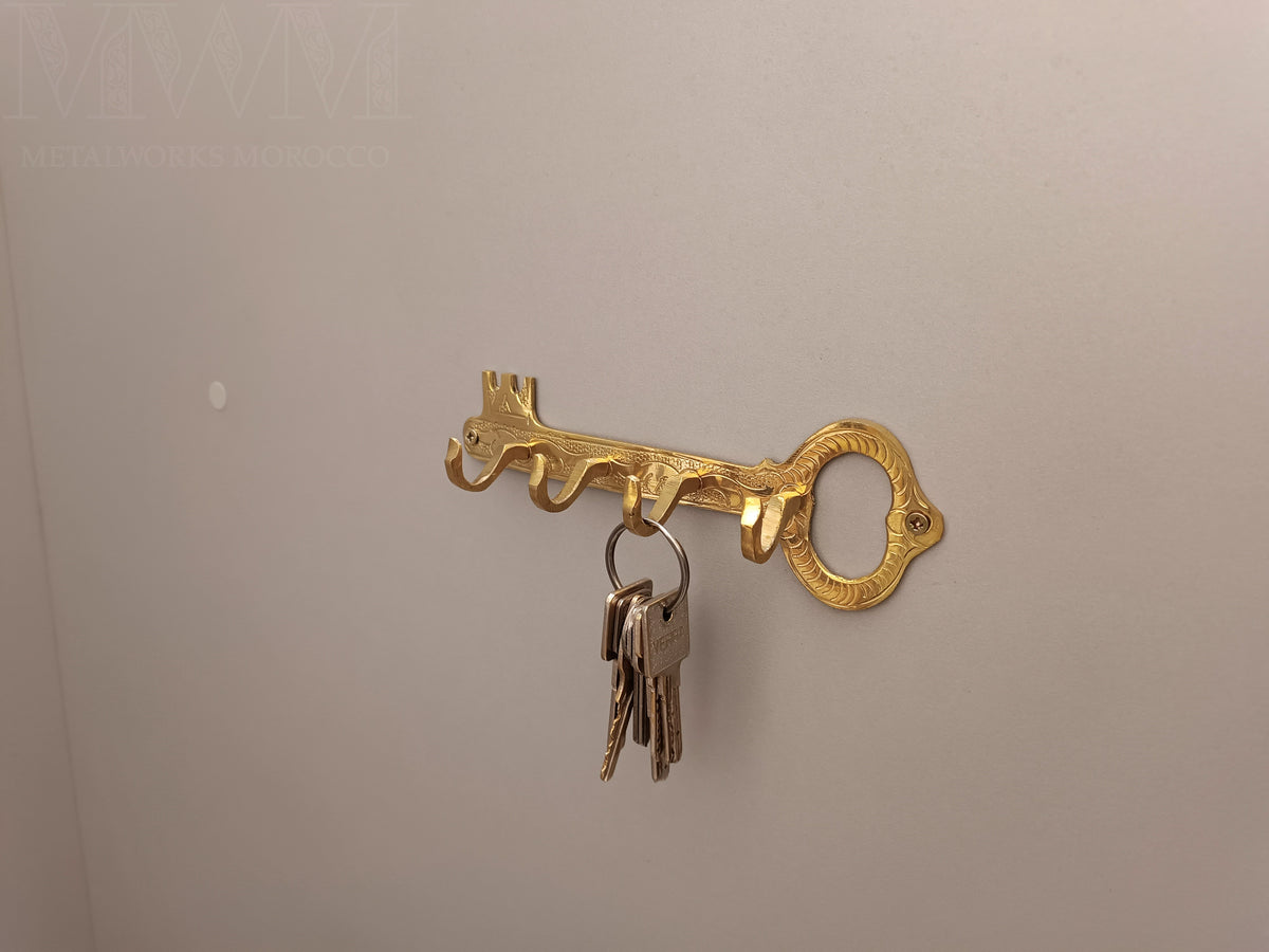 Natural Brass Key Holder For Wall in styled room setting