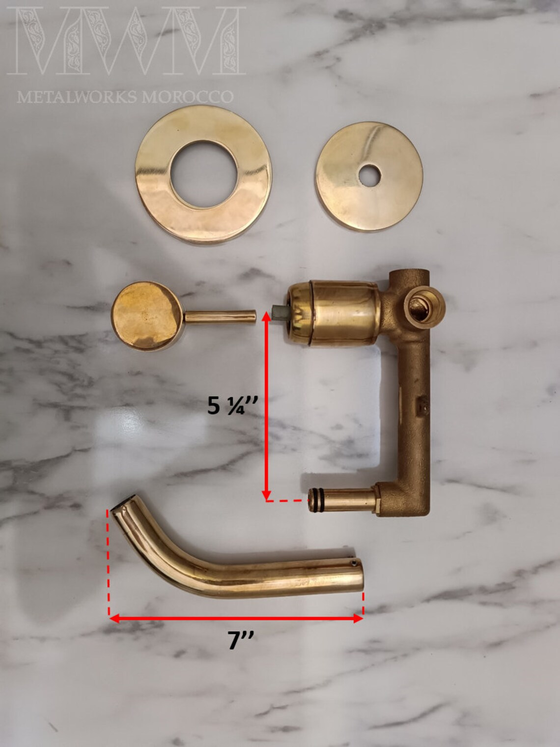 Polished Brass Bathroom Faucet Single Handle Wall Mount