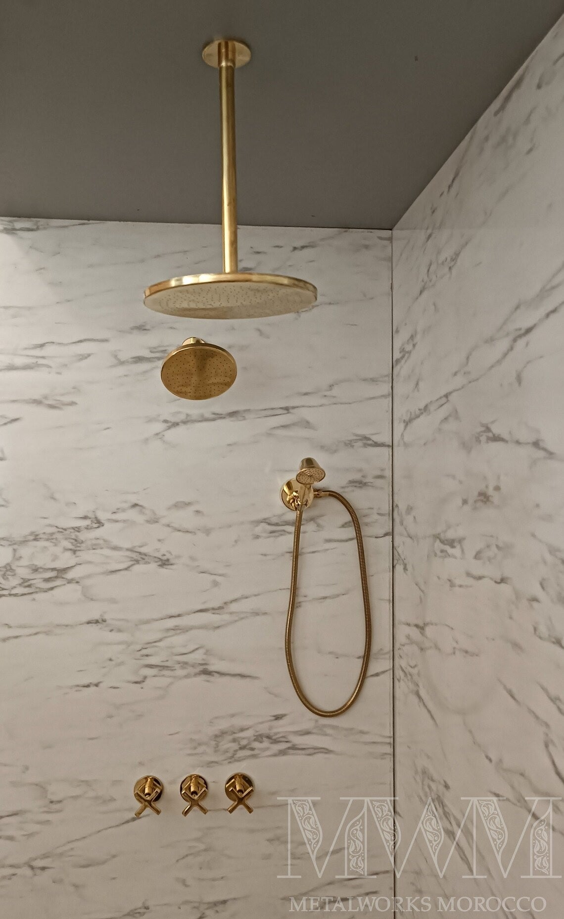 Polished Brass Shower System - Wall Mounted And Ceiling Rain Shower Head
