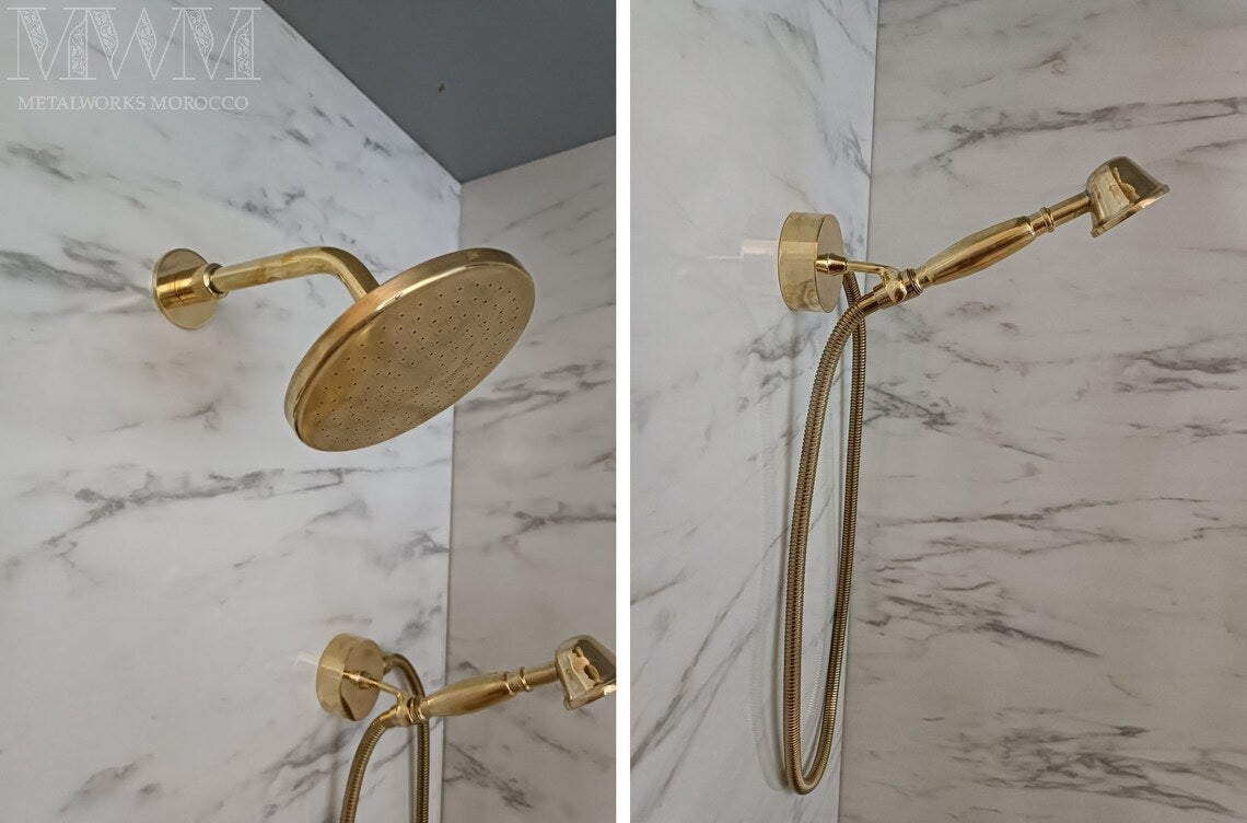 Polished Brass Shower System - Wall Mounted And Ceiling Rain Shower Head