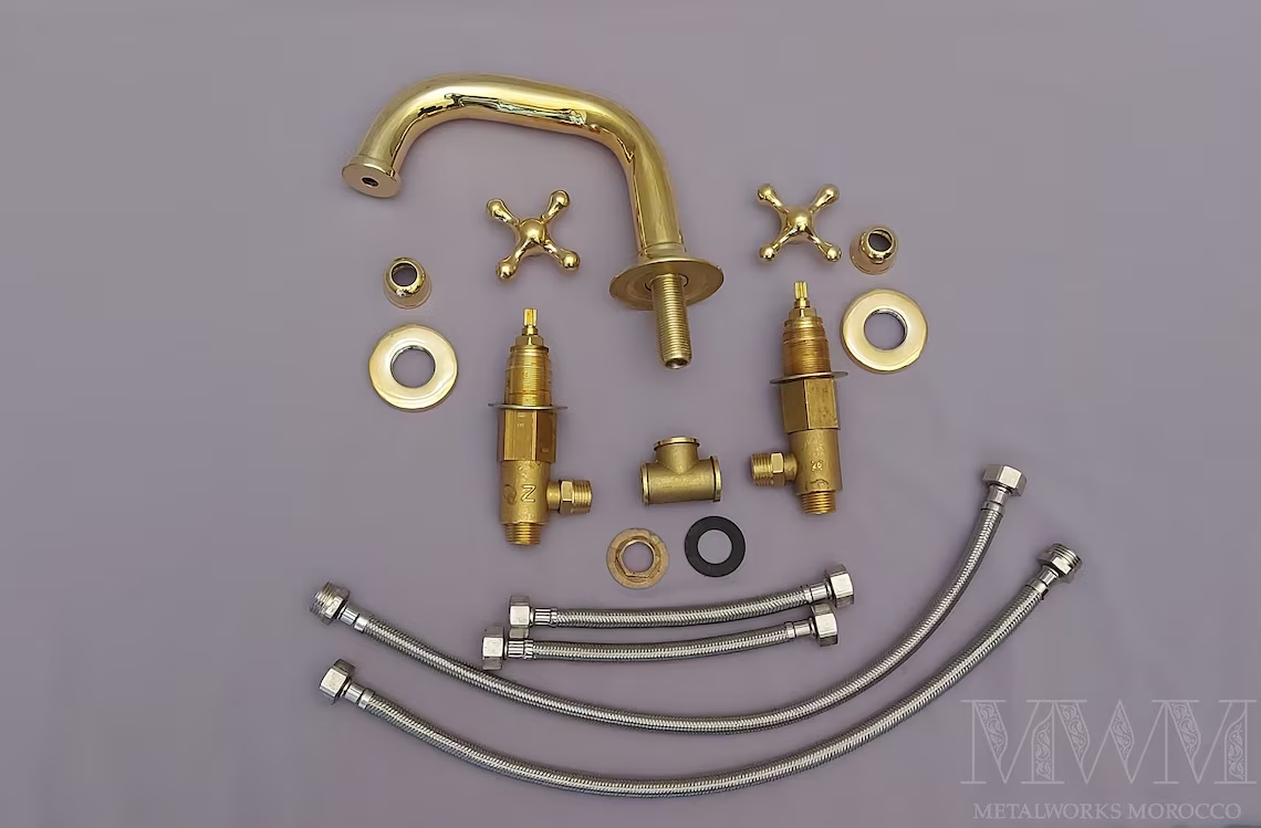 Polished Brass Widespread Bathroom Faucet Big Spout – alternate angle