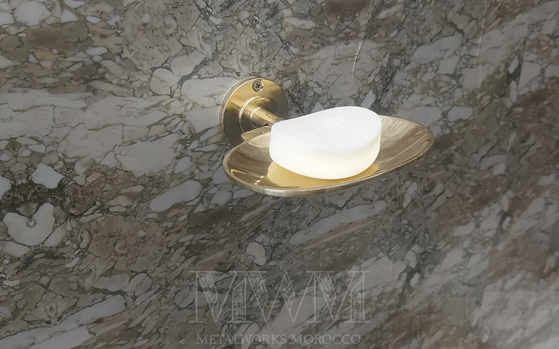 Polished Vintage Brass Soap Dish Wall Mount installed in home setting