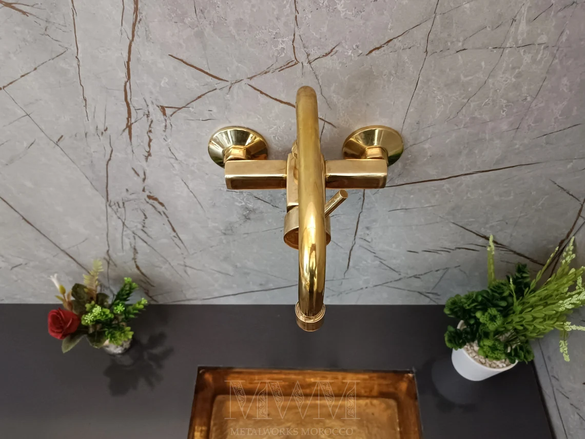Rectangular Faucet Rectangle Unlacquered Brass Wall Mounted Kitchen Faucet