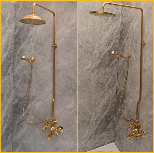 Solid Brass Bathtub And Exposed Shower Faucet Combo And Handheld