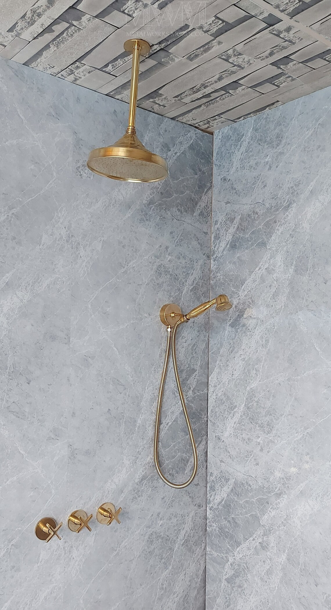 Solid Brass Ceiling Mounted Rain Shower Head With Handheld