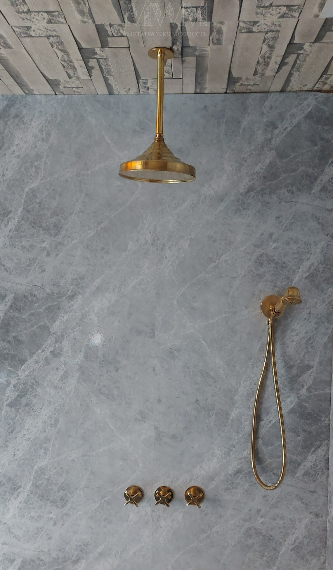 Solid Brass Ceiling Mounted Rain Shower Head With Handheld
