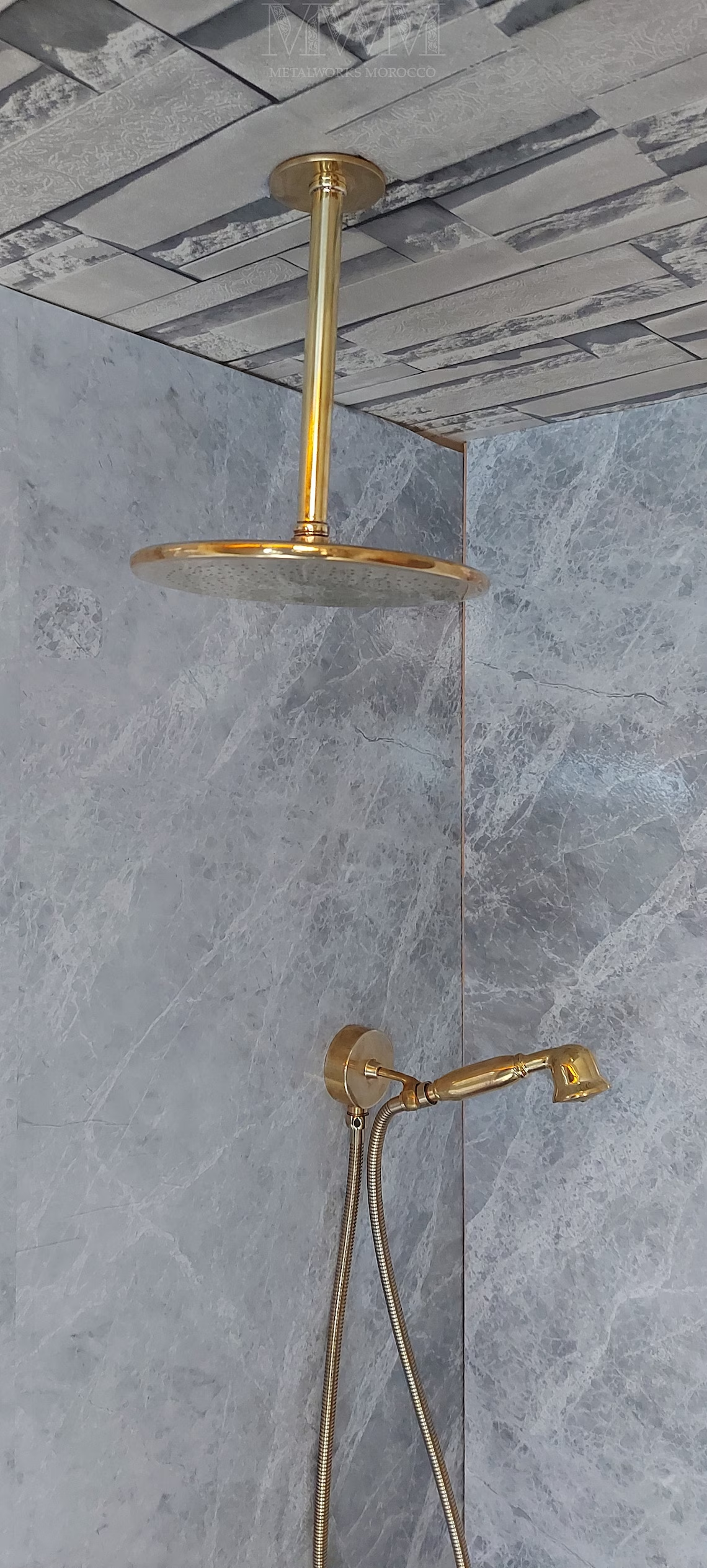 Solid Brass Ceiling Mounted Rain Shower Head With Handheld